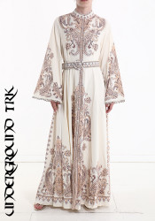 Hemdblusenkleid mit Jacquardmuster und extra langen Ärmeln und Gürtel 