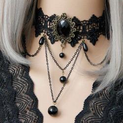 Gothic Bead Lace Choker für Damen mit Kette