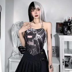 Damen-Bustier mit Grunge-Hund-Print und Kette