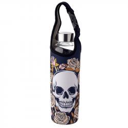 Skulls & Roses wiederverwendbare Wasserflasche aus Glas mit Hülle aus Neopren und Griff