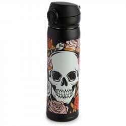 Skulls & Roses wiederverwendbare Thermo Isolier- Trinkflasche aus Edelstahl mit Druckknopf 450ml