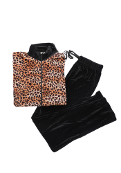 Trainingsanzug aus Baumwollsamt mit Animal-Print, Reißverschluss und Gummizug